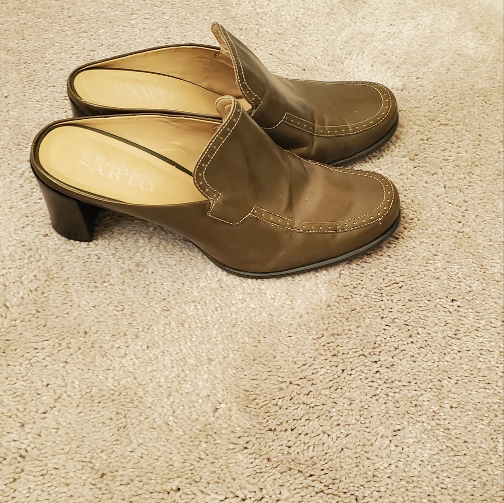 Franco Sarto Olive Leather Mules